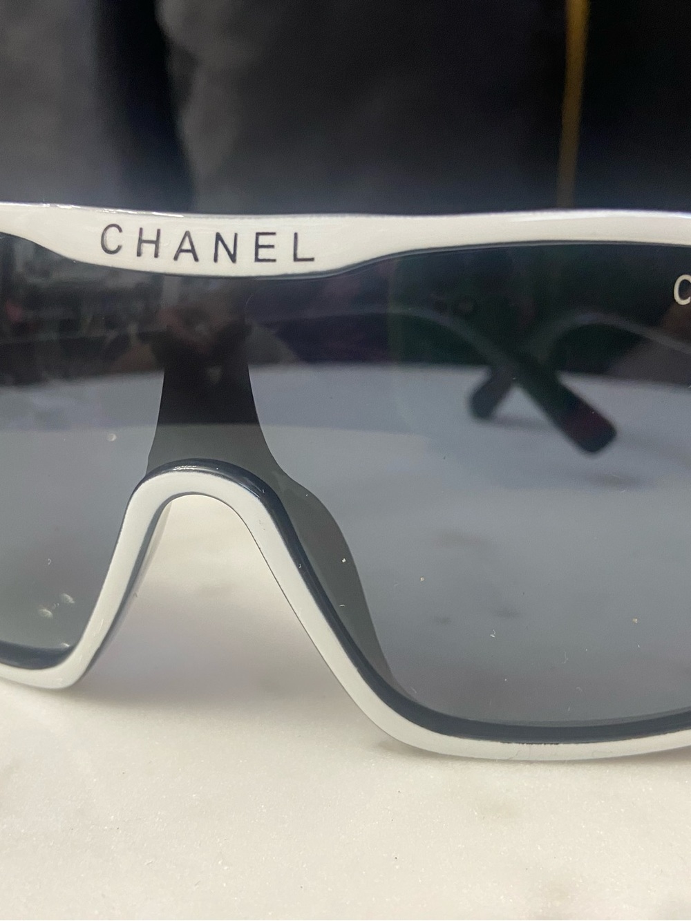 Luxe’ Black and White Shield Sunglasses with Gradient Lens
